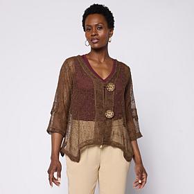 Nina Leonard 3/4-Sleeve Bolero Top with Coconut Buttons