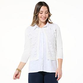 Nina Leonard 3/4-Sleeve Scalloped Lace Bolero
