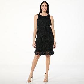 Nina Leonard 3D Floral Embroidered Crochet Dress