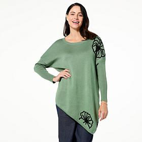 Nina Leonard 3D Floral Pullover Sweater