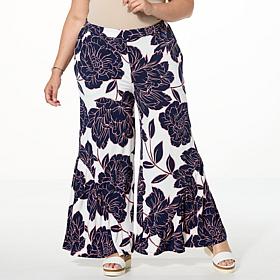Nina Leonard Angled Flounce Hem Wide Leg Pant