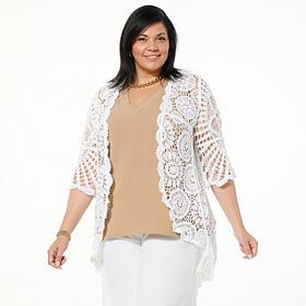 Nina Leonard Bell-Sleeve Open Front Crochet Cardigan