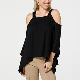 Nina Leonard Boxy Cold Shoulder Novelty Top 