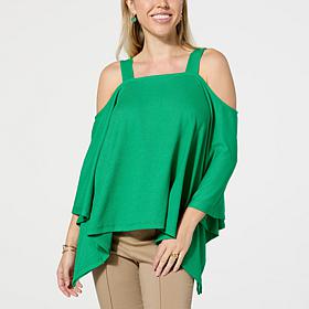 Nina Leonard Boxy Cold Shoulder Novelty Top 