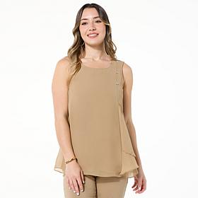 Nina Leonard Cascading Chiffon Sleeveless Top