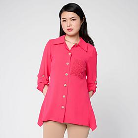 Nina Leonard Collared Button Front Top