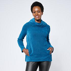 Nina Leonard Cowl Neck Chenille Sweater Tunic