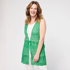Nina Leonard Crochet Tie-Front Cardigan Vest