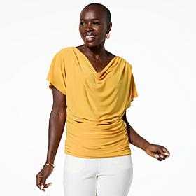 Nina Leonard Drape Neck Dolman Sleeve Top