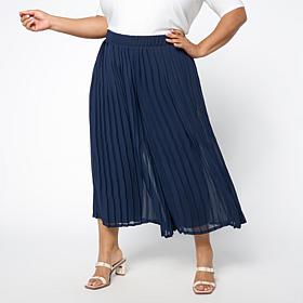 Nina Leonard Elastic Waist Pleated Printed Chiffon Culotte Pant