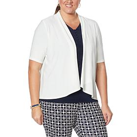 Nina Leonard Elbow-Sleeve Drape-Front Bolero