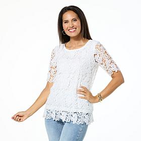 Nina Leonard Elbow Sleeve Lace Top