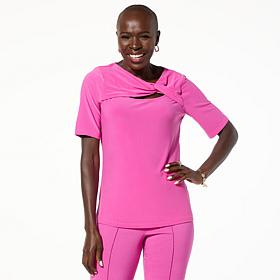 Nina Leonard Elbow Sleeve Peek-a-Boo Top