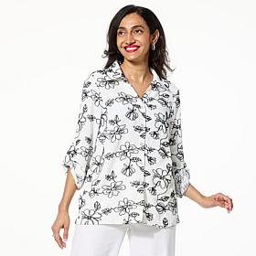 Nina Leonard Embroidered Button Front Blouse