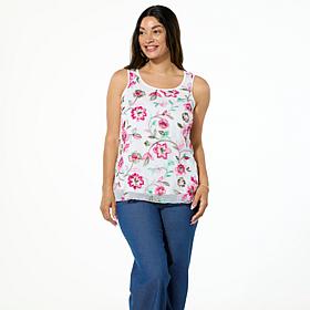 Nina Leonard Embroidered Chiffon Scoop-Neck Tank