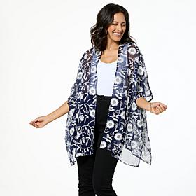 Nina Leonard Embroidered Novelty Chiffon Kimono