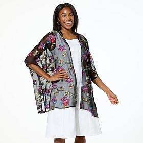 Nina Leonard Embroidered Novelty Chiffon Kimono