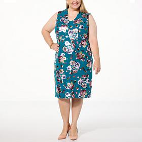 Nina Leonard Floral Foil Print Scuba Sheath Dress