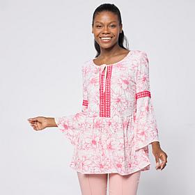 Nina Leonard Floral Printed Textured Wave Blouse