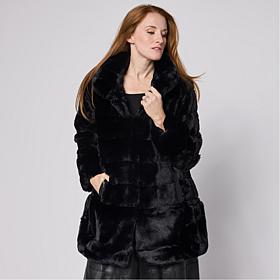 Nina Leonard Horizontal Stripe Faux Fur Jacket