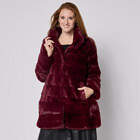 Nina Leonard Horizontal Stripe Faux Fur Jacket