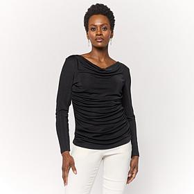 Nina Leonard Long Sleeve Drape Neck Slink Top