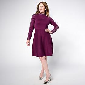 Nina Leonard Long Sleeve Mock Neck Fit and Flare Sweater Dress