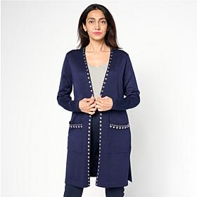 Nina Leonard Long-Sleeve Sweater Knit Studded Cardigan