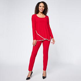Nina Leonard Long Sleeve Tulip Hem Top and Pant 2-piece Set