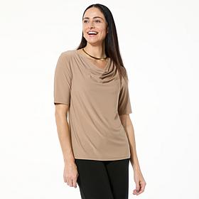 Nina Leonard Miracle Matte Knit Drape-Neck Top
