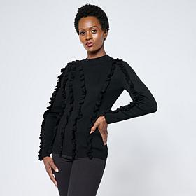 Nina Leonard Mock Neck Long-Sleeve Ribbed Sweater