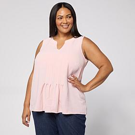 Nina Leonard Notch Neck Pleat Front Tank