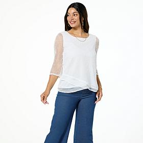 Nina Leonard Novelty Sequin Open Knit Top