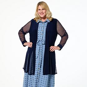 Nina Leonard Open Front Cardigan with Mesh Detail