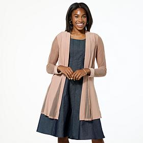 Nina Leonard Open Front Cardigan with Mesh Detail