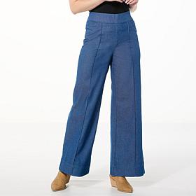 Nina Leonard Pull-On Denim Wide Leg Pant