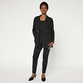 Nina Leonard Rib Knit Cardigan, Tank and Pant 3-piece Set