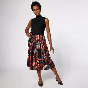 Nina Leonard Ribbed Knit Sleeveless Mock-Neck Midi Dress