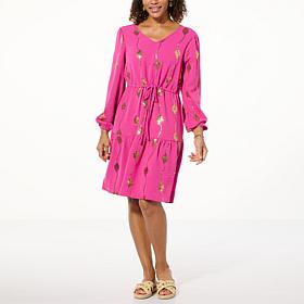 Nina Leonard Sequin Detail Textured Wave Dress