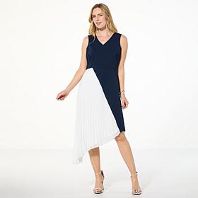 Nina Leonard Sleeveless Dress with Pleated Detail