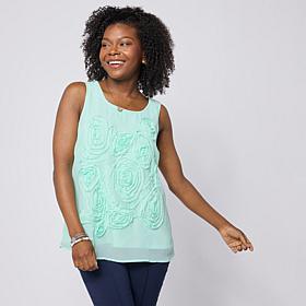 Nina Leonard Soutache Chiffon Sleeveless Top