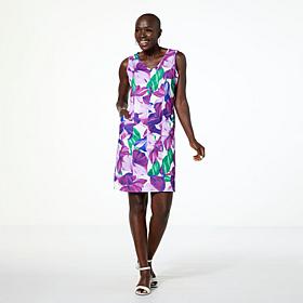 Nina Leonard Stretch Linen Sleeveless V-Neck Sheath Dress