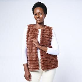 Nina Leonard Striped Faux Fur Vest
