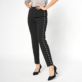 Nina Leonard Studded Crepe Knit Slim-Leg Pull-On Pant