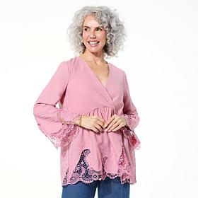 Nina Leonard Surplice Neck Bell Sleeve Hi-Low Top
