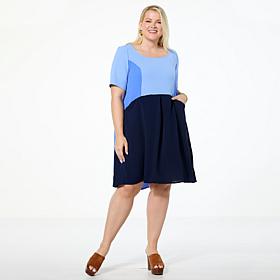 Nina Leonard Textured Wave Color Blocked Dress