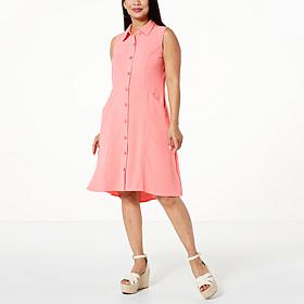 Nina Leonard Textured Wave Shirt Dress with Pockets