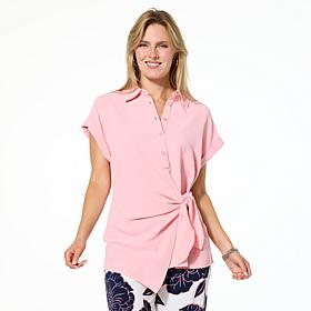 Nina Leonard Textured Wave Side Tie Top