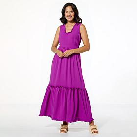 Nina Leonard Textured Wave Tiered Hem Maxi Dress