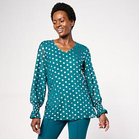 Nina Leonard V Neck Printed Foiled Powermesh Top